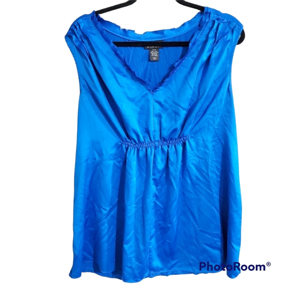 Lane Bryant blue v neck shiny sleeveless blouse Womens size 14/16